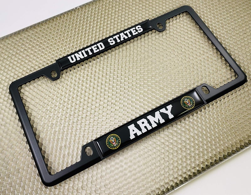 BestLicensePlateFrames [Officially Licensed Product] - United States Army Domed Custom-Made Personalized Narrow (Thin) Top 4 Hole Metal Car License Plate Frame with Free caps - Black (Quantity: 1 Frame) - Image 3